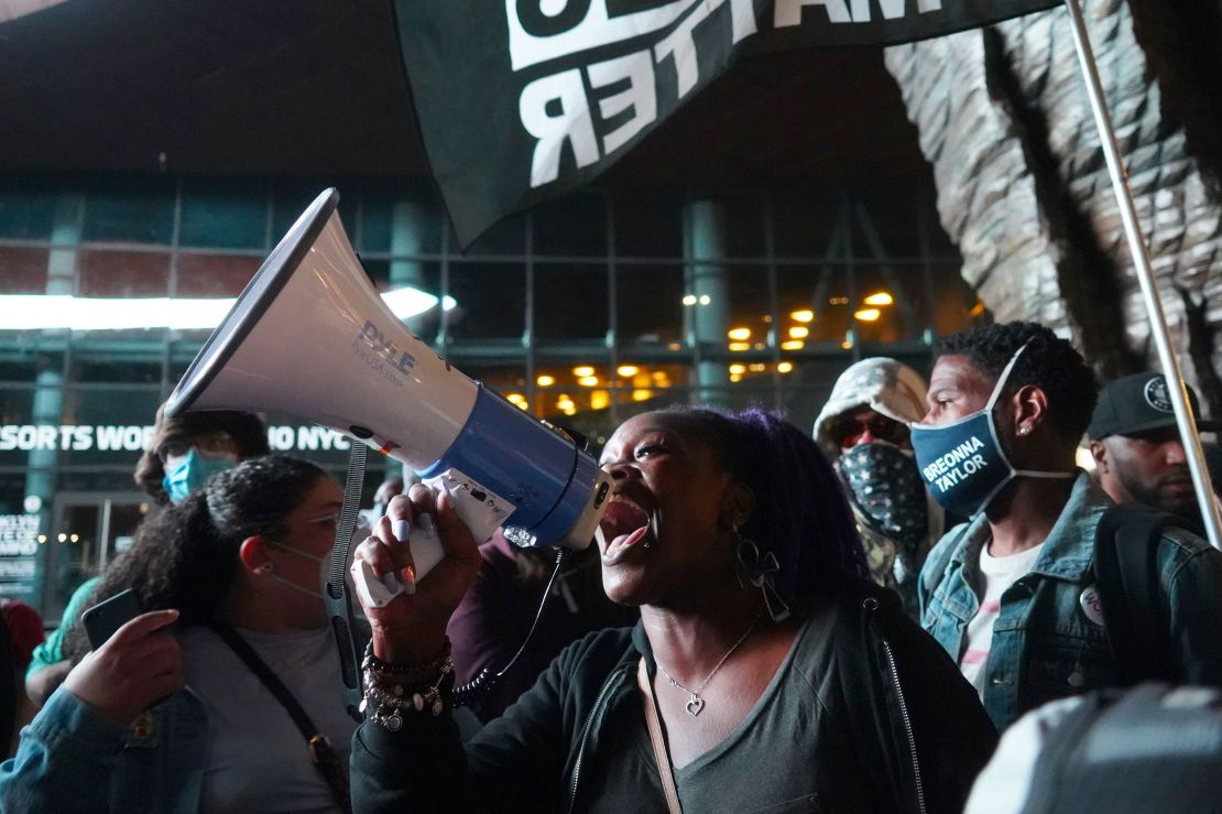 Black Lives Matter protesters in Brooklyn demand justice for Breonna Taylor on Saturday.