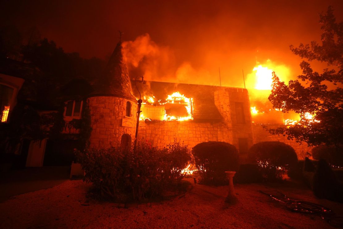 The Chateau Boswell Winery burns as the Glass Fire moves through the area on September 27, 2020 in St. Helena, California (Photo by Justin Sullivan/Getty Images)