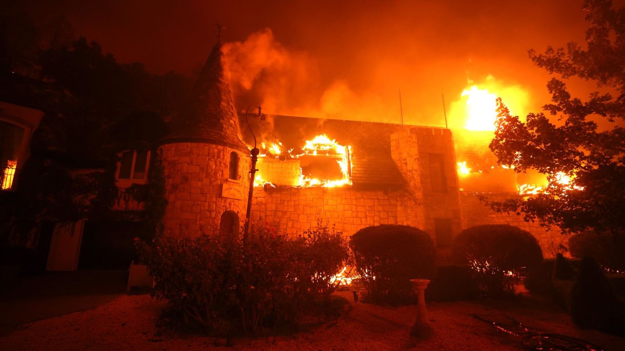The Chateau Boswell Winery burns as the Glass Fire moves through the area on September 27, 2020 in St. Helena, California (Photo by Justin Sullivan/Getty Images)