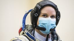 This photo provided by NASA. Expedition 64 crew member NASA astronaut Kate Rubins, is seen during Soyuz qualification exams Wednesday, Sept. 23, 2020 at the Gagarin Cosmonaut Training Center (GCTC) in Star City, Russia. Rubins told The Associated Press on Friday, Sept. 25 that she plans to cast her next vote from space -- more than 200 miles above Earth. Rubins and two Russian cosmonauts are preparing for a mid-October launch to the International Space Station, where she'll spend the next six months.  (Andrey Shelepin/GCTC/NASA via AP)