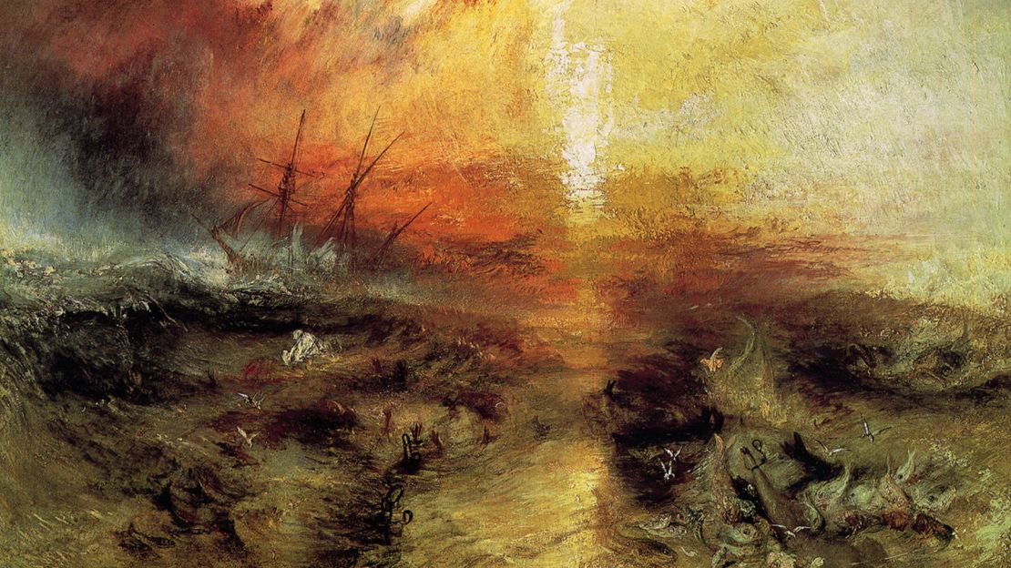 Detail of J. M. W. Turner's "The Slave Ship" (1840), inspired by the Zong massacre of 1781. 