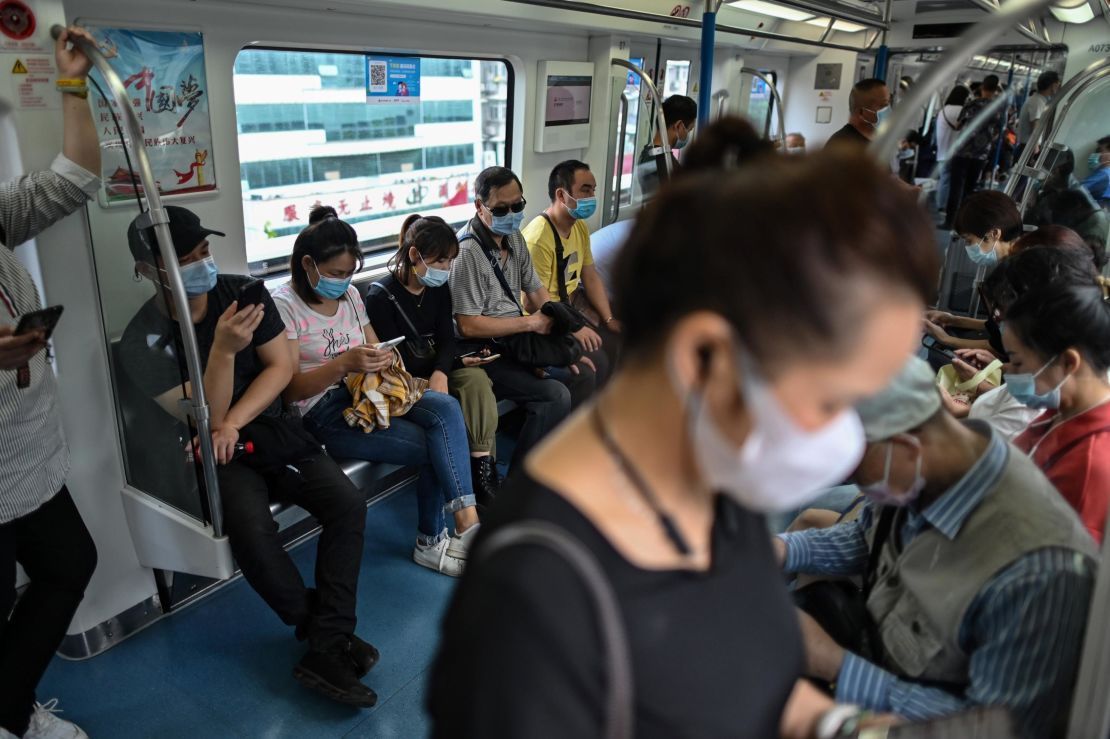 Passengers ride the subway in Wuhan, in China's central Hubei province on September 28, 2020. The city where cases of the coronavirus were first detected has largely returned to normal. 