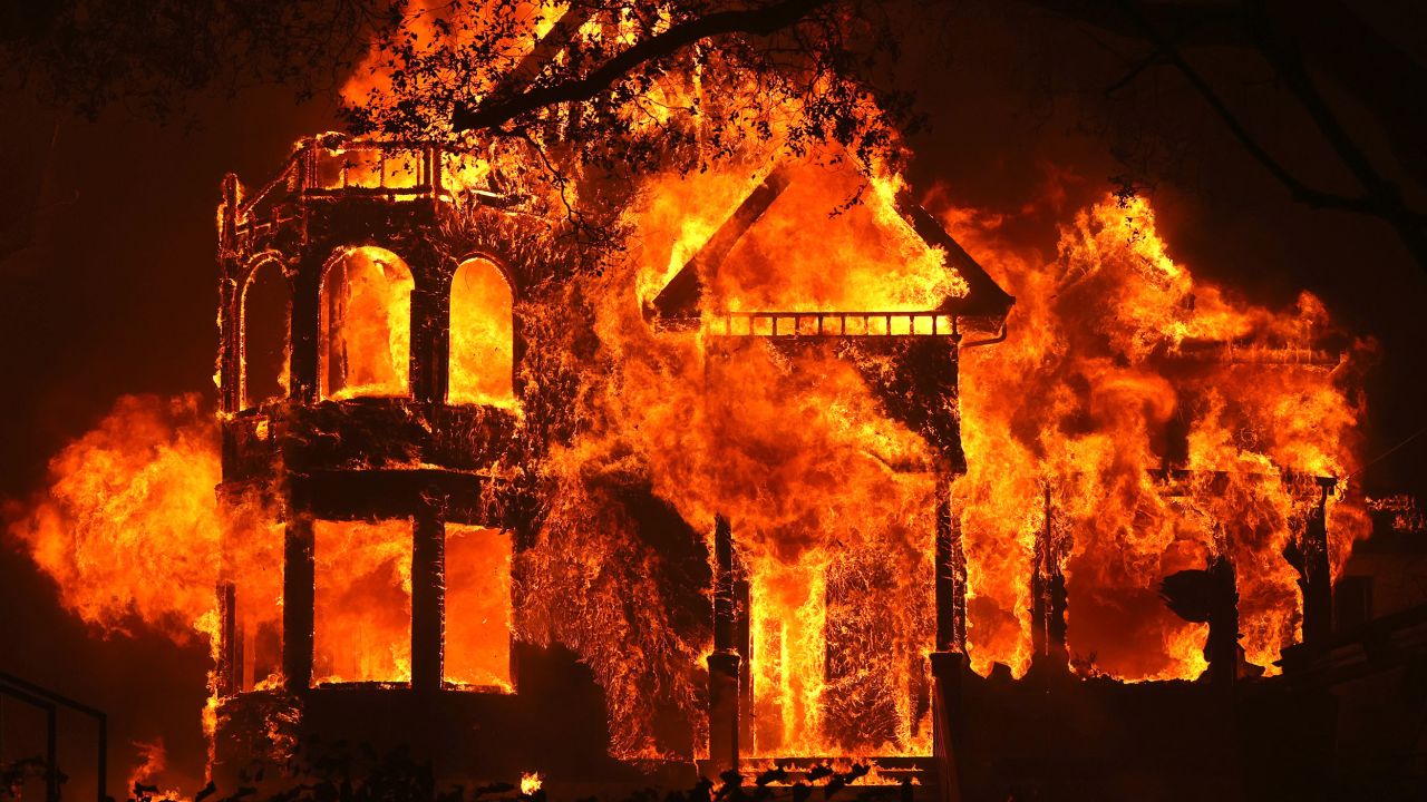 The Glass Mountain Inn burns as the Glass Fire moves through the area.