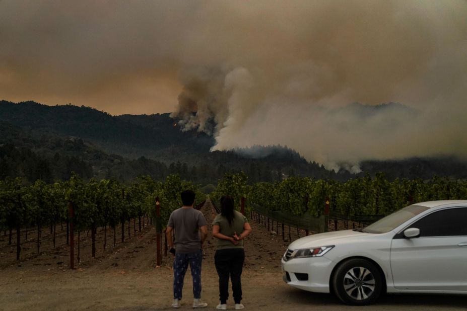 The Glass Fire burns on a Napa County mountainside on September 28, 2020.