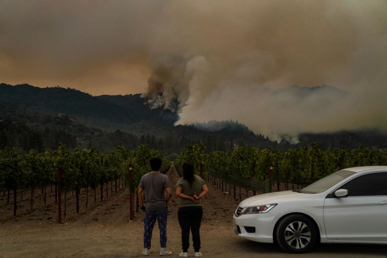 The Glass Fire burns on a Napa County mountainside on September 28, 2020. 