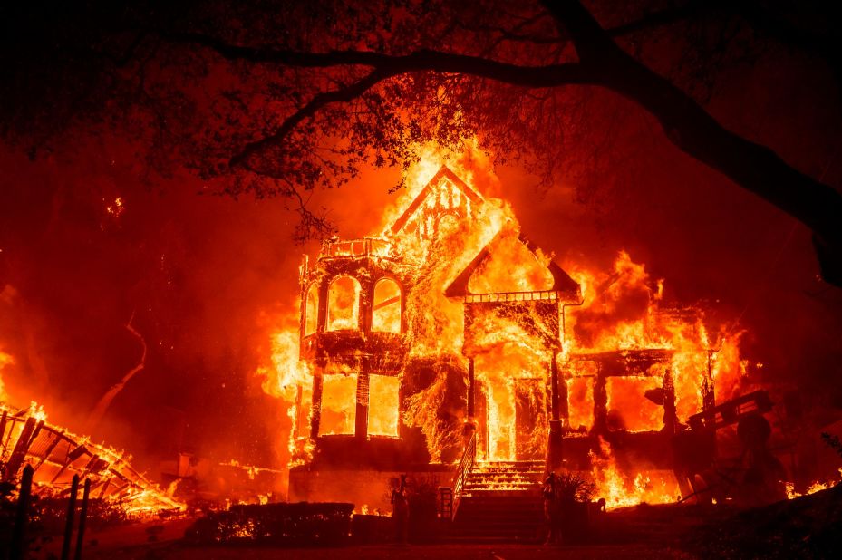 Flames from the Glass Fire consume the Black Rock Inn in St. Helena, California, on September 27, 2020.