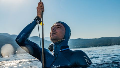 Arnaud Jerald holds the world record depth reached by a free diver, plunging to a depth of 367.5 feet.