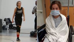 Joeyanna Hodnett dreams of playing in the WNBA. For the last six months, however, she has been sidelined by long-haul Covid-19, with no obvious end in sight. CNN blurred the team name on the image on the left, per a request from her mother. 