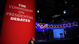 The debate stage is set for U.S. President Donald Trump and Democratic presidential nominee Joe Biden to participate in the first presidential debate at the Health Education Campus of Case Western Reserve University on September 29, 2020 in Cleveland, Ohio.