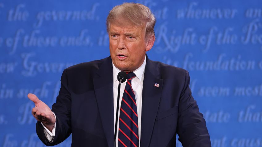 U.S. President Donald Trump participates in the first presidential debate against Democratic presidential nominee Joe Biden at the Health Education Campus of Case Western Reserve University on September 29, 2020 in Cleveland, Ohio.
