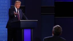 U.S. President Donald Trump participates in the first presidential debate against Democratic presidential nominee Joe Biden at the Health Education Campus of Case Western Reserve University on September 29, 2020 in Cleveland, Ohio. This is the first of three planned debates between the two candidates in the lead up to the election on November 3. 