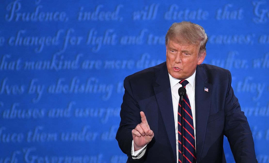 US President Donald Trump speaks during the first presidential debate at Case Western Reserve University and Cleveland Clinic in Cleveland, Ohio, on September 29, 2020.