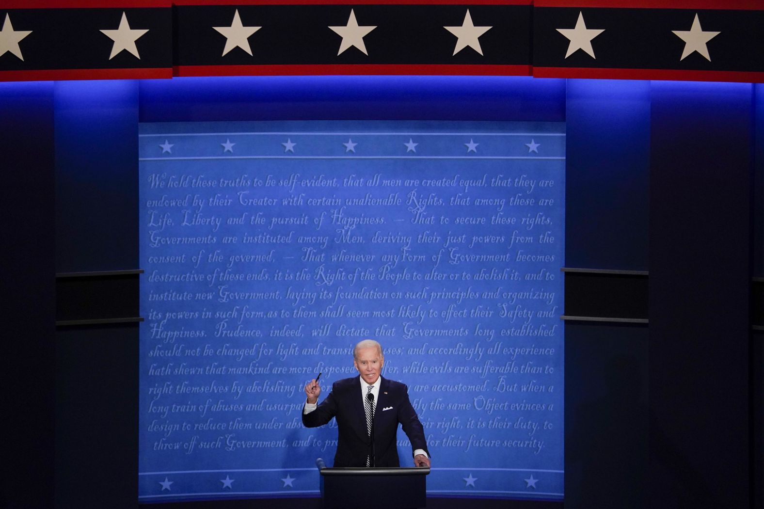Biden accentuates a point during the debate.