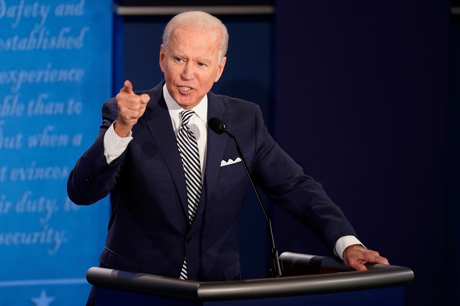 Biden tries to make a point during the debate. His frustrations with Trump were evident throughout the debate.