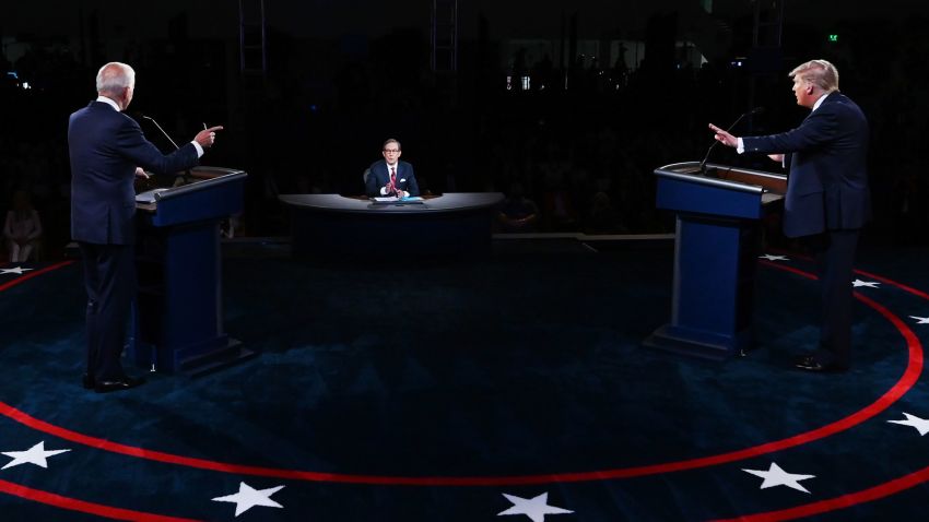 CLEVELAND, OHIO - SEPTEMBER 29: U.S. President Donald Trump (R) and Democratic presidential nominee Joe Biden participate in the first presidential debate at the Health Education Campus of Case Western Reserve University on September 29, 2020 in Cleveland, Ohio. This is the first of three planned debates between the two candidates in the lead up to the election on November 3. (Photo by Olivier Douliery-Pool/Getty Images)