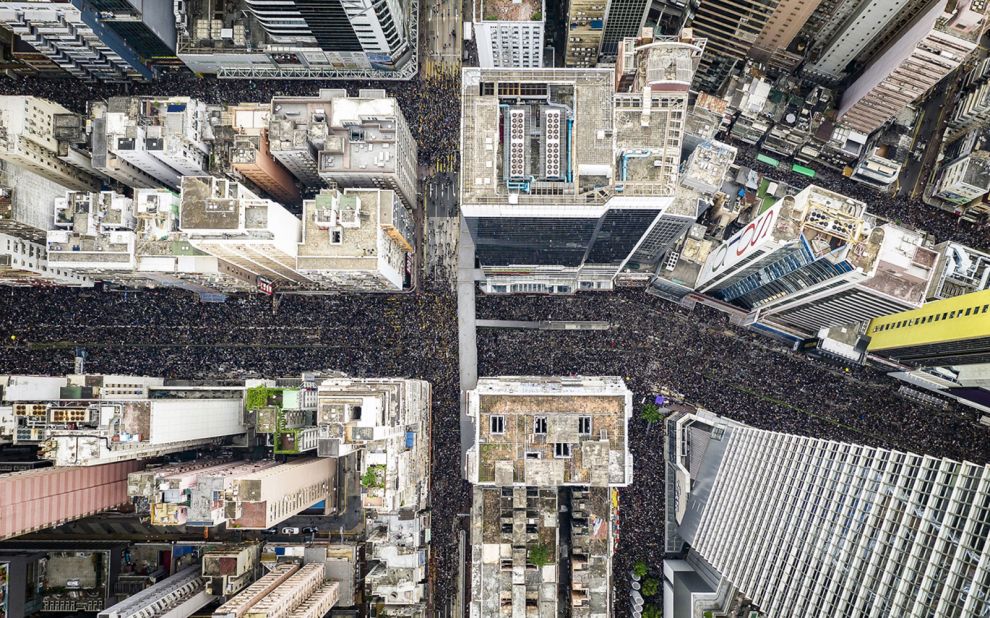A photo of thousands of pro-democracy protesters in Hong Kong was the runner-up in the People category.