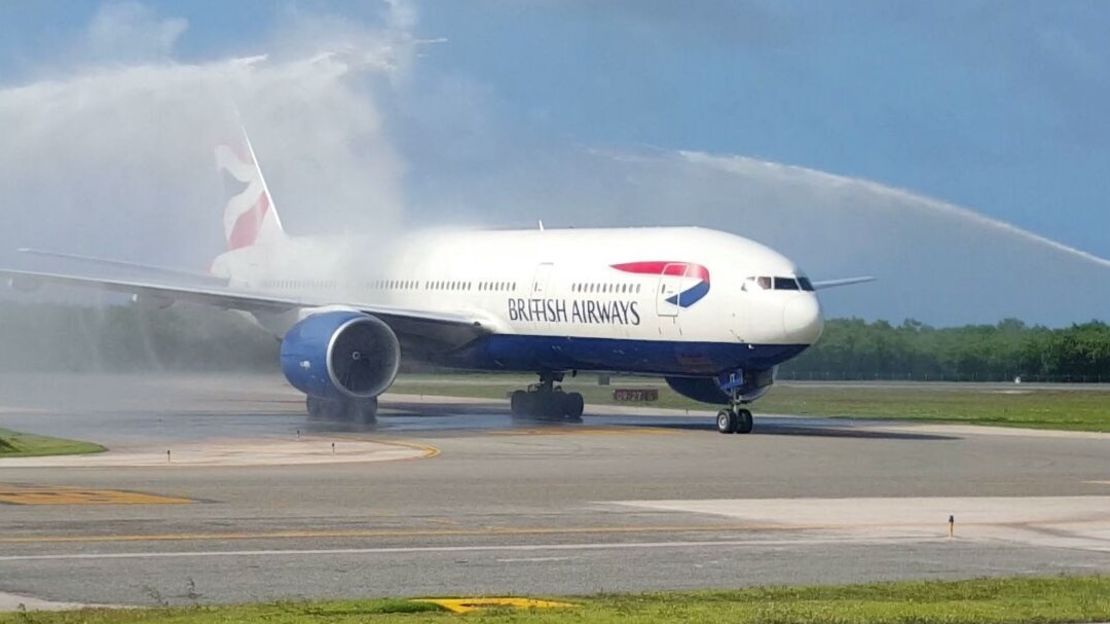 On Burton's last flight with British Airways before retirement, her airplane received a water salute in Punta Cana in the Dominican Republic.