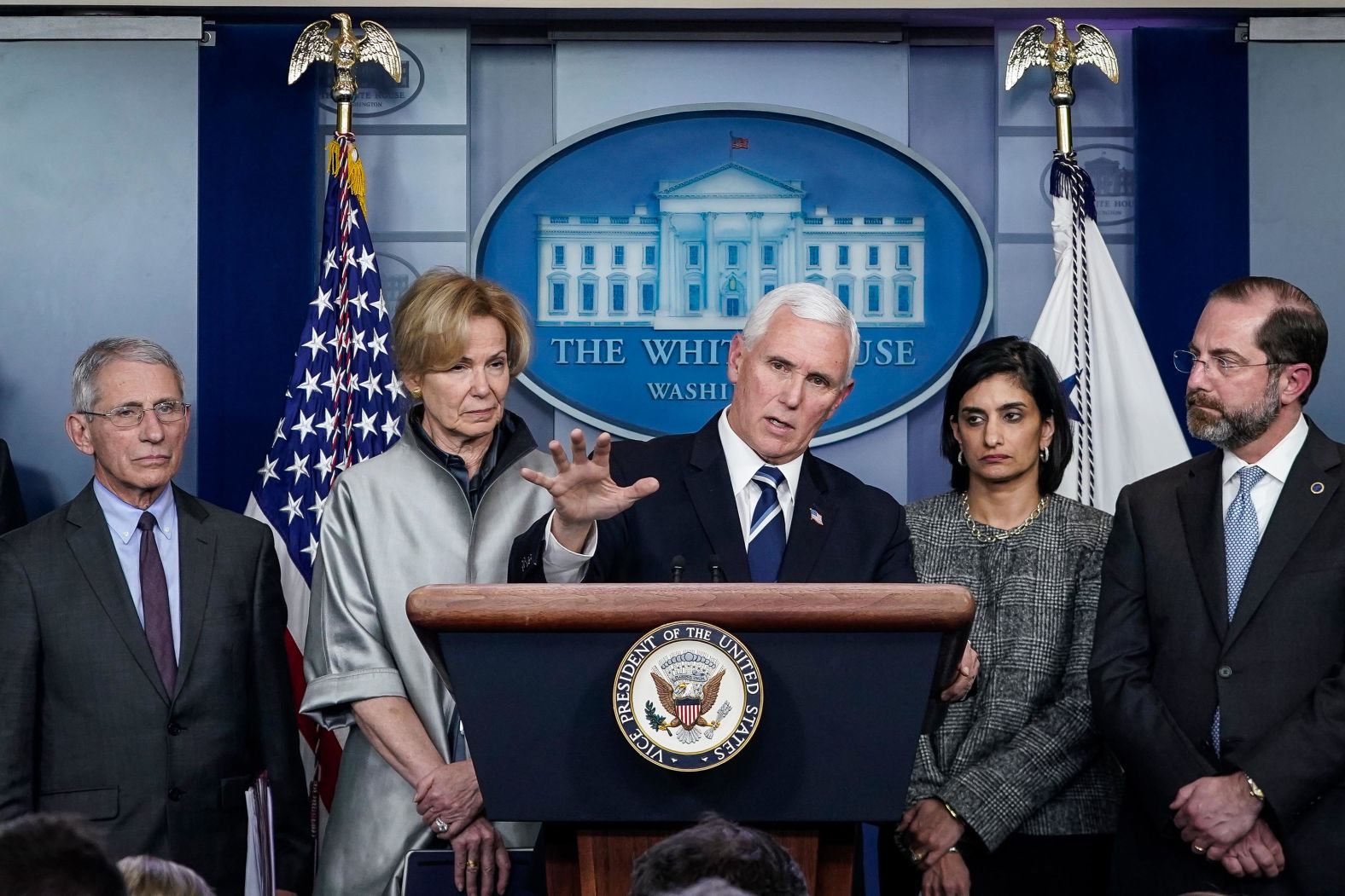 Pence speaks during a White House coronavirus briefing in March 2020. He was chosen by President Trump to lead the White House Coronavirus Task Force.