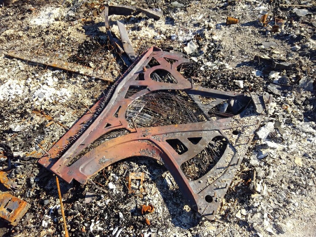 A cast iron plate and piano wire are the remnants of a century old piano once located in the Canyon Cannabis dispensary in Gates, Oregon. Canyon Cannabis was destroyed by the Beachie Creek Fire on Sept. 8, 2020.