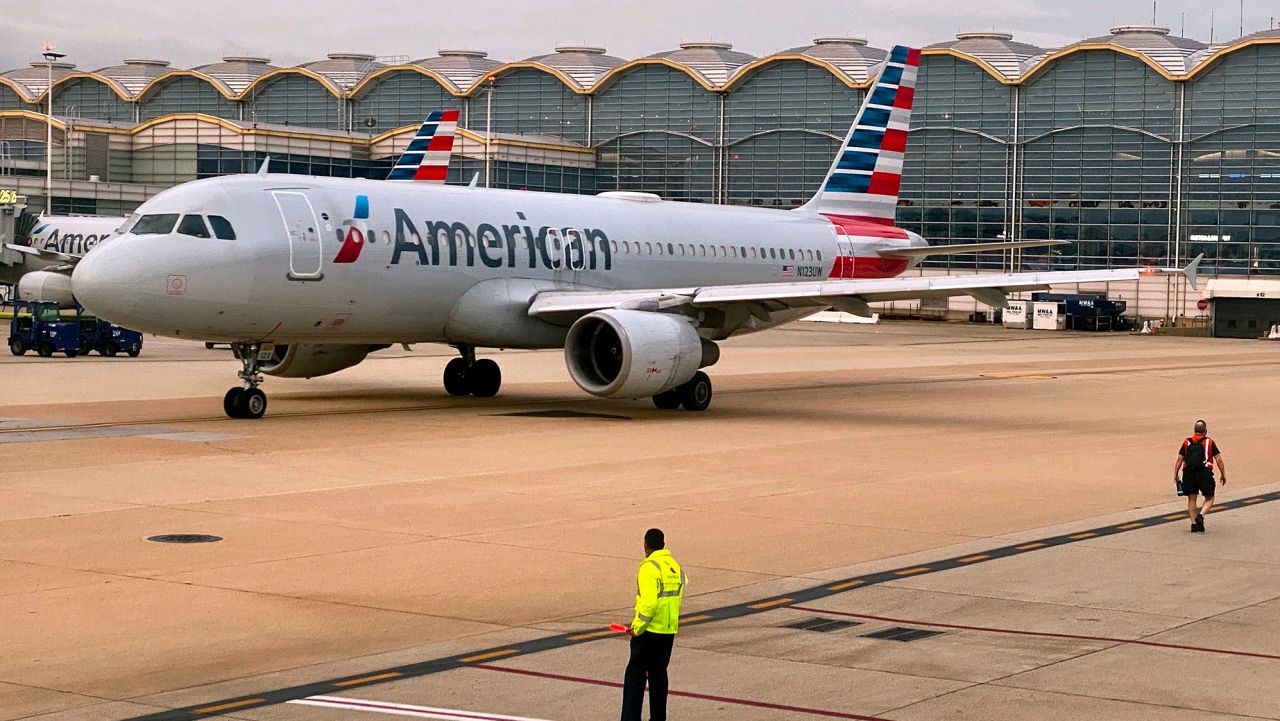 An American Airlines Airbus A320-214 taxis at Ronald Reagan National Airport in Arlington, Virginia, on September 17, 2020 (Photo by Daniel Slim/AFP/Getty Images)