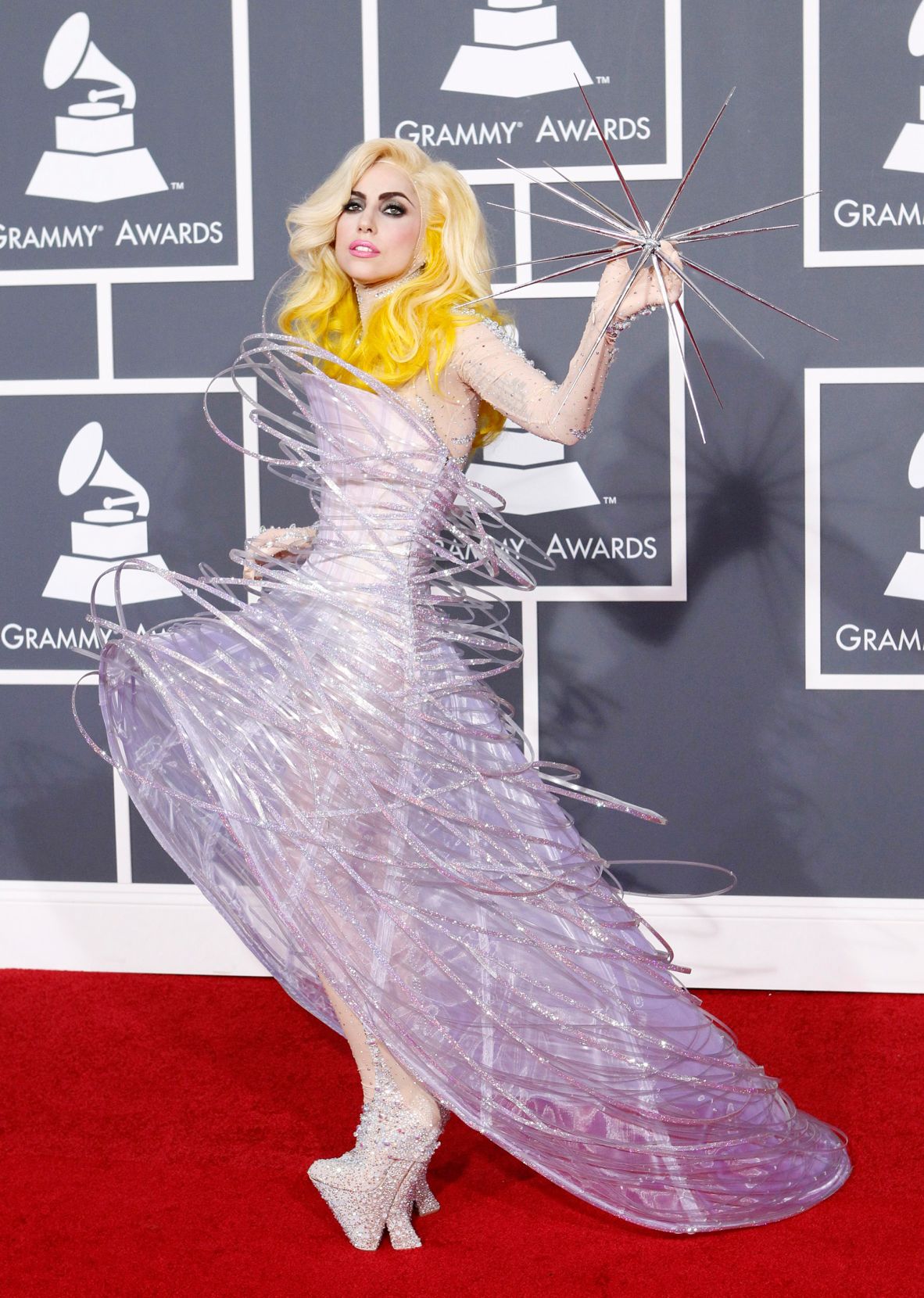 The stars aligned for Lady Gaga in the celestial custom Armani Privé gown she wore to the Grammy Awards in 2010, when she took home two major awards following the release of “The Fame.”