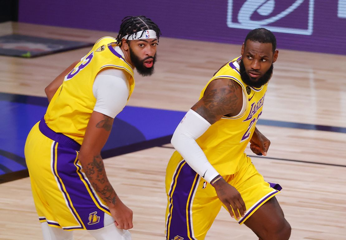 Anthony Davis (left) and LeBron James (right) made a combined 59 points, 22 rebounds and 14 assists in Game 1 of the NBA Finals.