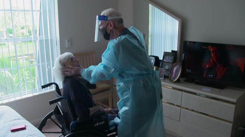 A screenshot of a family reuniting in a Florida nursing home taken from Rosa Flores's package.