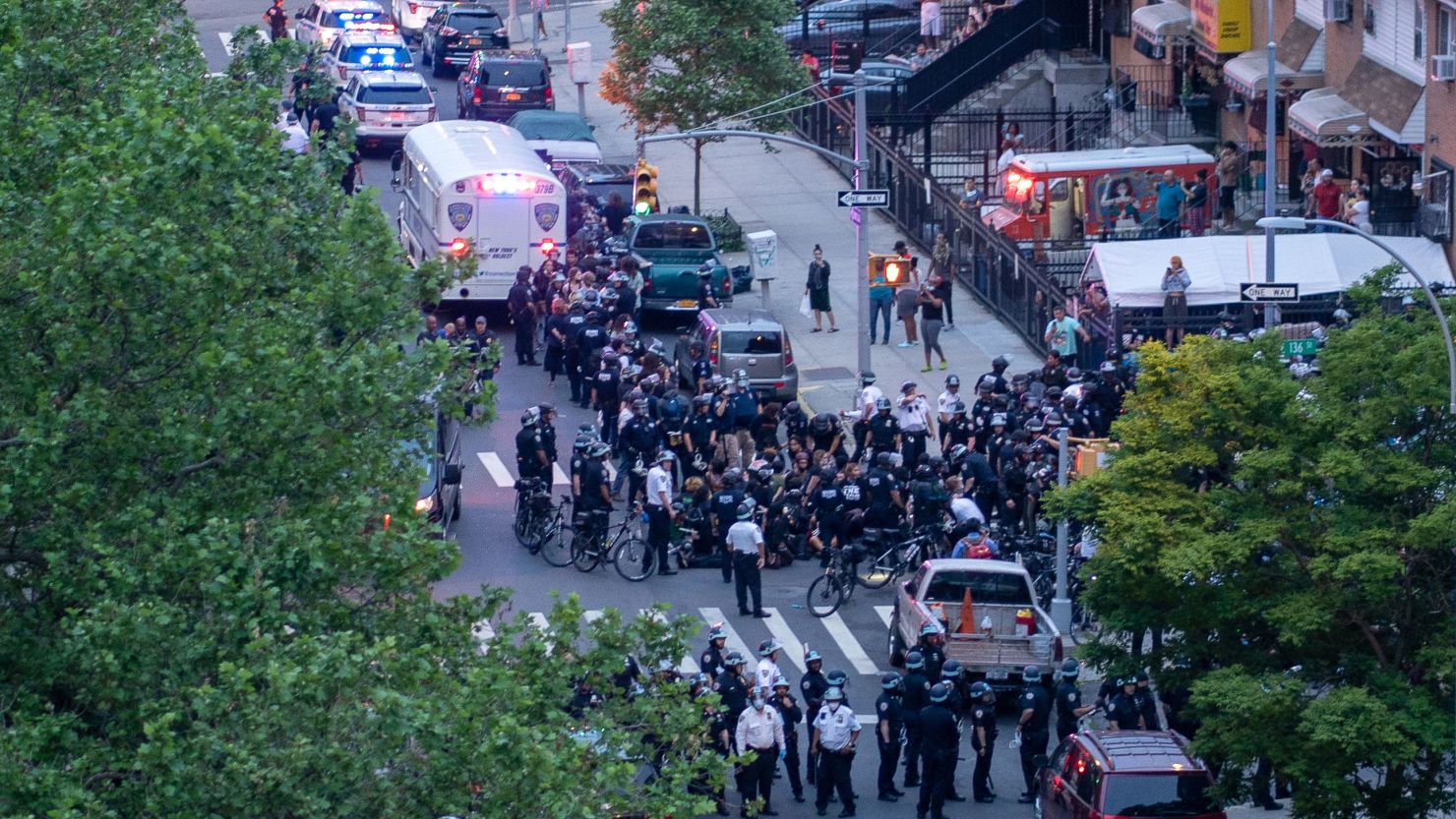 Police arrest protesters for breaking a citywide curfew in June 2020 in The Bronx, New York. 