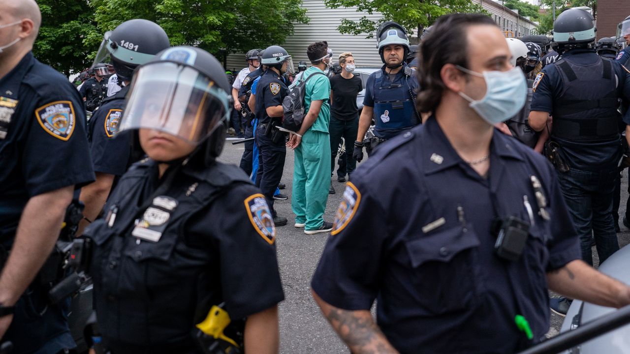 NYPD officers make arrests at the June 4 protest in the Bronx.