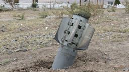 A picture shows a rocket shell in the Ivanyan community in the Nagorno-Karabakh region on October 1, 2020.