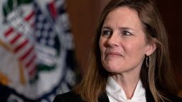 Judge Amy Coney Barrett, President Donald Trumps nominee for the U.S. Supreme Court, meets with Sen. John Hoeven, R-N.D., on Capitol Hill in Washington, Thursday, Oct. 1, 2020. 