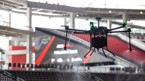Mercedes-Benz Stadium in Atlanta using drone technology for sanitation protocol.
