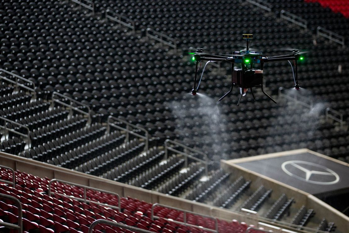 Mercedes-Benz Stadium is using drone technology for sanitation protocol.