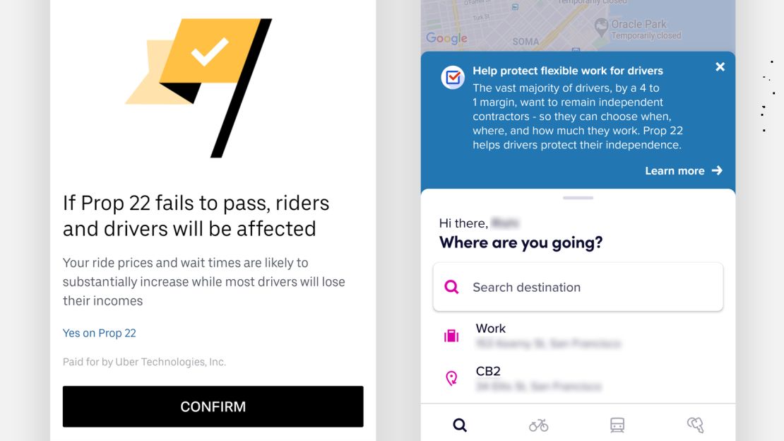 Uber and Lyft are leveraging their apps to convey their stance on Proposition 22 to riders in California.