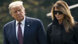 WASHINGTON, DC - SEPTEMBER 11: U.S. President Donald Trump and first lady Melania Trump walk to the White House residence as they exit Marine One on the South Lawn of the White House on September 11, 2020 in Washington, DC. President Trump and the First Lady traveled earlier to the Flight 93 National Memorial in Shanksville, Pennsylvania to mark the 19th anniversary of the September 11th attacks. (Photo by Drew Angerer/Getty Images)