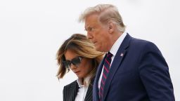 US President Donald Trump and First Lady Melania Trump step off Air Force One upon arrival at Cleveland Hopkins International Airport in Cleveland, Ohio on September 29, 2020. - President Trump is in Cleveland, Ohio for the first of three presidential debates. (Photo by MANDEL NGAN / AFP) (Photo by MANDEL NGAN/AFP via Getty Images)