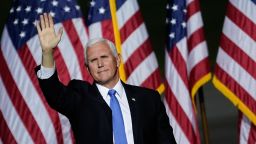 NEWPORT NEWS, VA - SEPTEMBER 25: Vice President Mike Pence waves after speaking during a campaign rally at Newport News/Williamsburg International Airport on September 25, 2020 in Newport News, Virginia.  President Trump is scheduled to announce his nomination to the Supreme Court to replace the late Justice Ruth Bader Ginsburg on Saturday afternoon at the White House. (Photo by Drew Angerer/Getty Images)