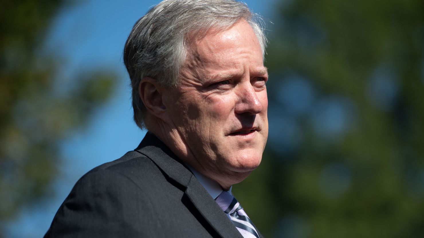 Then-White House Chief of Staff Mark Meadows speaks to the media about President Donald Trump at the White House on October 2, 2020.