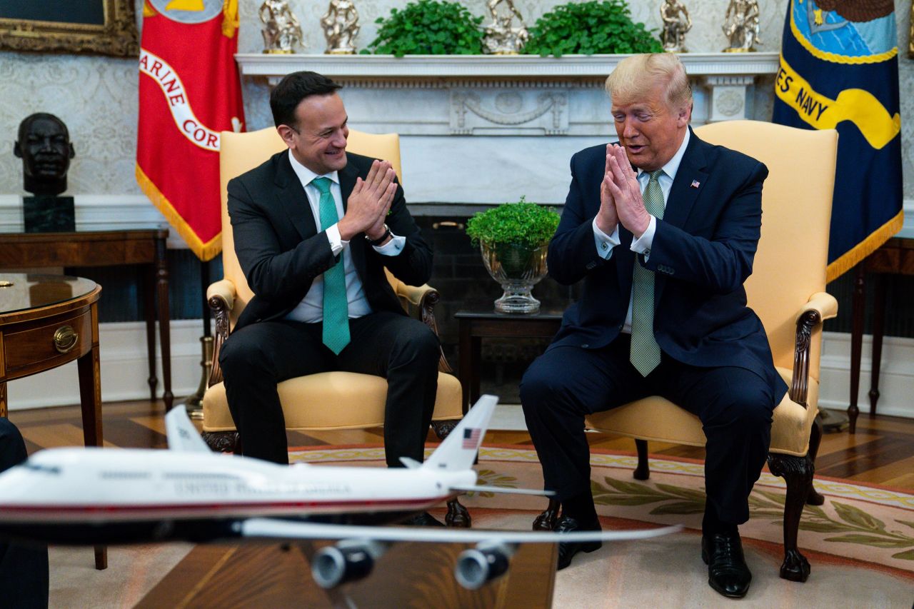 Instead of a handshake, Trump and Irish Prime Minister Leo Varadkar greet each other with a bow as Varadkar visited the White House in March 2020. Because of the coronavirus outbreak, the White House canceled a St. Patrick's Day reception that Varadkar was slated to attend.