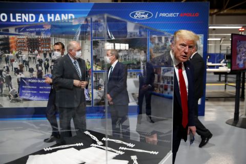 Trump tours the Ypsilanti Ford plant, which was making ventilators and personal protective equipment during the coronavirus pandemic.