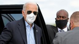 Democratic presidential nominee  Joe Biden prepares to board a plane to Grand Rapids, Michigan, at New Castle County Airport October 2, 2020 in New Castle, Delaware. Biden tested negative for the coronavirus this morning after getting the news that U.S. President Donald Trump and first lady Melania Trump tested positive for COVID-19. 