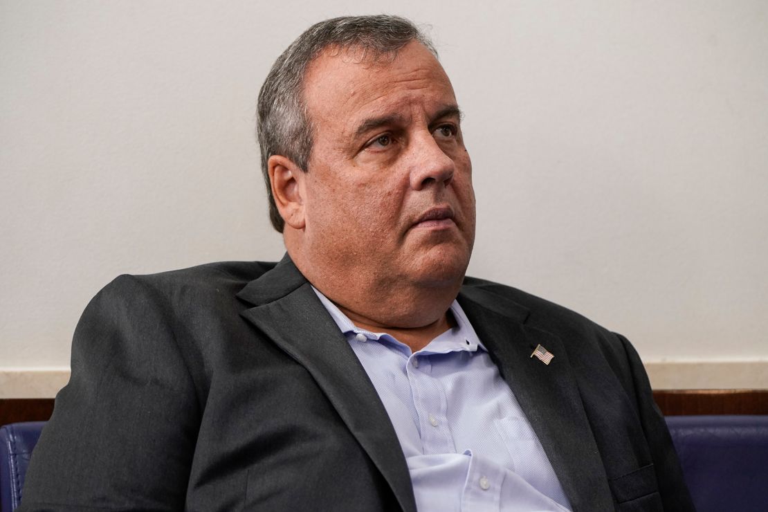 Former New Jersey Governor Chris Christie listens as US President Donald Trump speaks during a news conference in the Briefing Room of the White House on September 27, 2020 in Washington, DC.