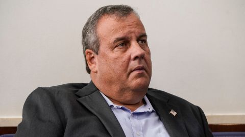 Former New Jersey Gov. Chris Christie listens as President Donald Trump speaks during a news conference in the Briefing Room of the White House on September 27, 2020 in Washington, DC.
