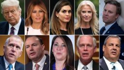 President Donald Trump, First Lady Melania Trump, White House aide Hope Hicks, former White House counselor Kellyanne Conway, Trump campaign manager Bill Stepien, Sen. Thom Tillis, Sen. Mike Lee, RNC chairwoman Ronna McDaniel, Sen. Ron Johnson and former New Jersey Governor Chris Christie