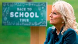 Jill Biden, the wife of Democratic presidential candidate Joe Biden, attends  a Back to School Tour at Shortlidge Academy in Wilmington, Delaware, on September 1, 2020. (Photo by JIM WATSON / AFP) (Photo by JIM WATSON/AFP via Getty Images)
