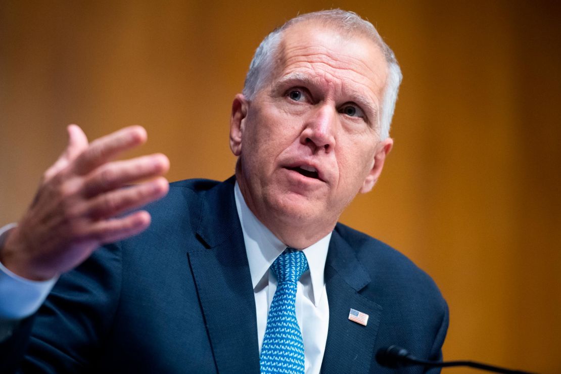Sen. Thom Tillis (R-NC) asks a question during a Judiciary Committee hearing in the Dirksen Senate Office Building on June 16, 2020, in Washington.