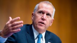 Sen. Thom Tillis (R-NC) asks a question during a Judiciary Committee hearing in the Dirksen Senate Office Building on June 16, 2020 in Washington, D.C. The Republican-led committee was holding its first hearing on policing since the death of George Floyd while in Minneapolis police custody on May 25.
