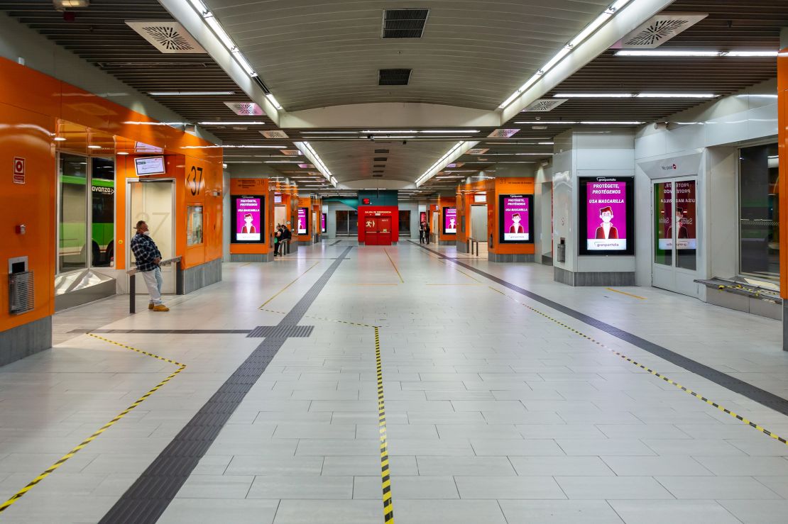 Madrid's Moncloa bus station is deserted after confinement measures in the city on October 3.