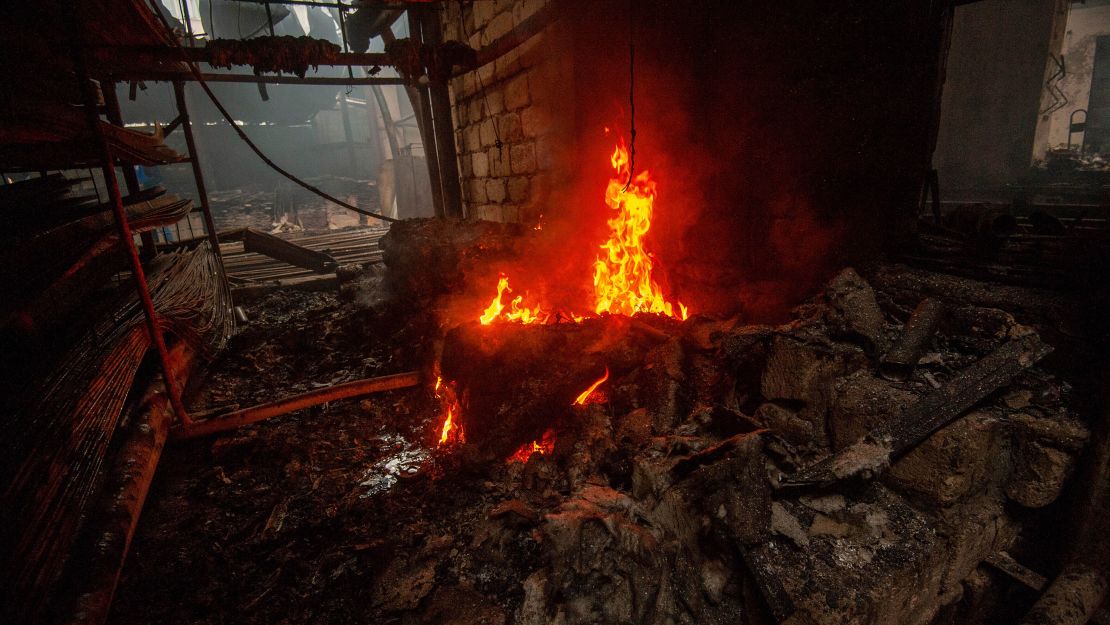 A view shows a building material store recent shelling in Stepanakert, Nagorno-Karabakh. 