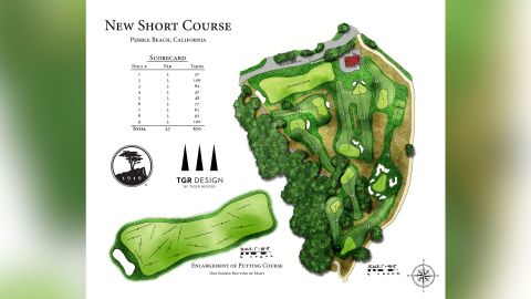 An illustration of the Short Course at Pebble Beach, California. 
